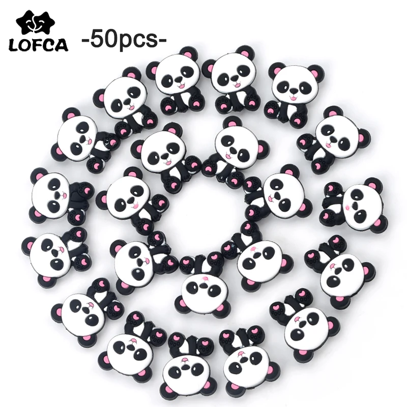 

LOFCA 50pcs Panda Silicone Beads BPA Free Food Grade Baby Animal silicone teething Beads Toys Baby Care Pacifier Chain Gift DIY