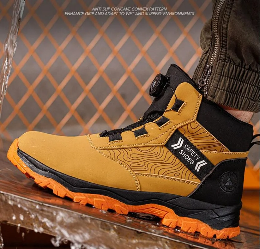 Fashion Leather Waterproof Men Work Safety Boots Anti Nail Anti Slip Wear-resistant Indestructib Labor Protection Shoes Sneakers