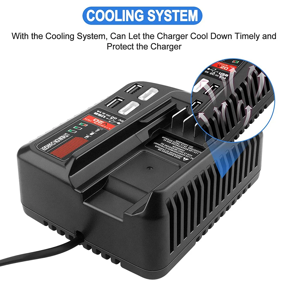 20V Battery Charger CMCB102 with 2 USB Port Compatible with Craftsman V20 Battery Fast Charger CMCB104 CMCB124 20V Battery