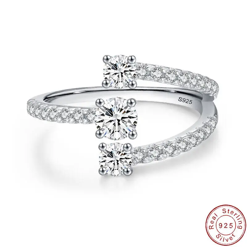 

European Three Layers Pave AAA CZ S925 Sterling Silver Finger Open Ring For Women Birthday Wedding Jewelry