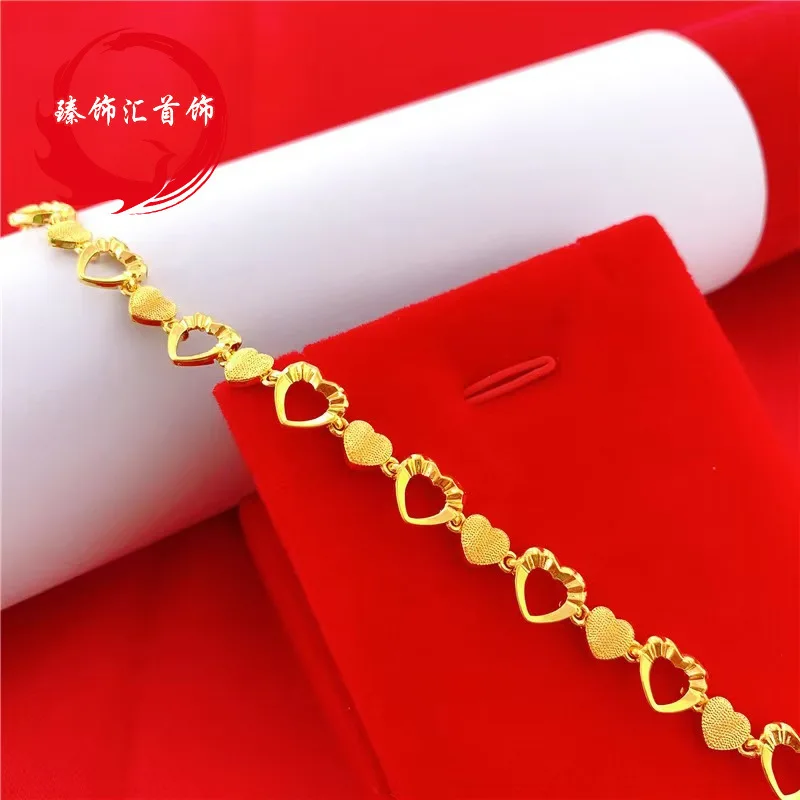 2026 Fashion Vietnamese Sand Gold Love Heart Watch Chain Gold Plated Heart Shape Bracelet Trendy Peach Heart Women Hand Jewelry