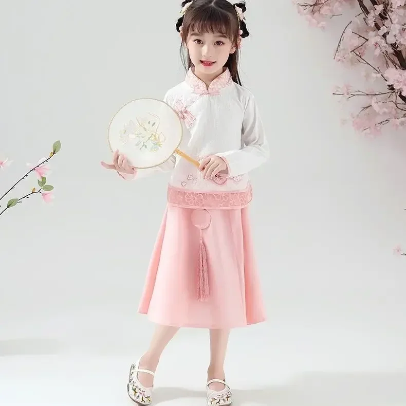 Children's Ancient Costume Chinese Style Little Girl Tang Suit 2023 Summer New Hanfu Graduation Ceremony Dress Cute Qipao Dress