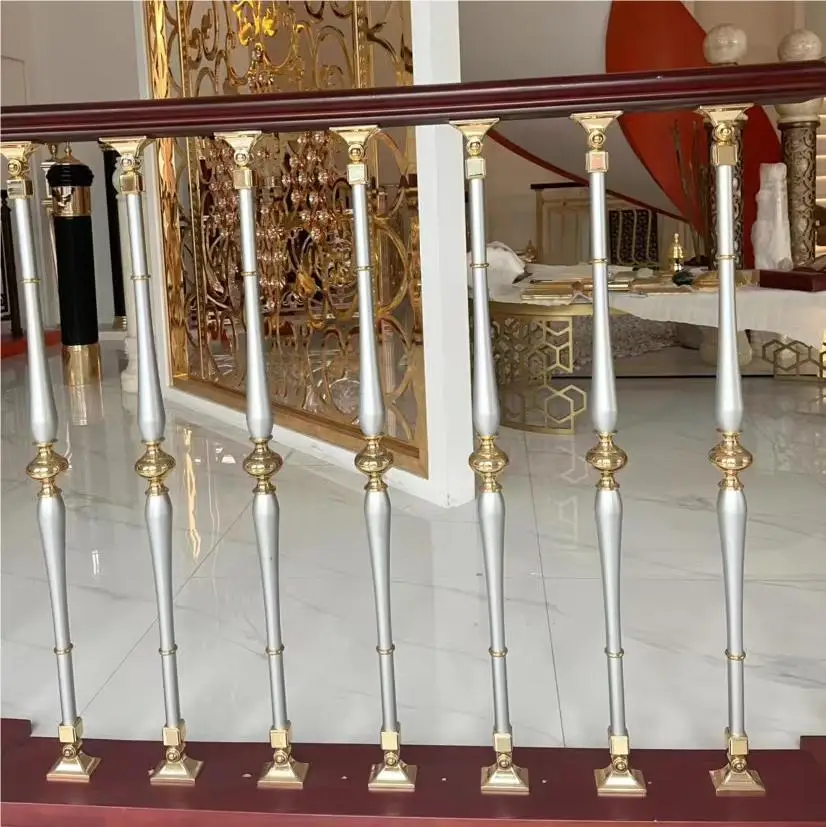 cj-Custom High Quality Villa Aluminum Stair Railings Interior Railings Gold Brass Stair Railings@