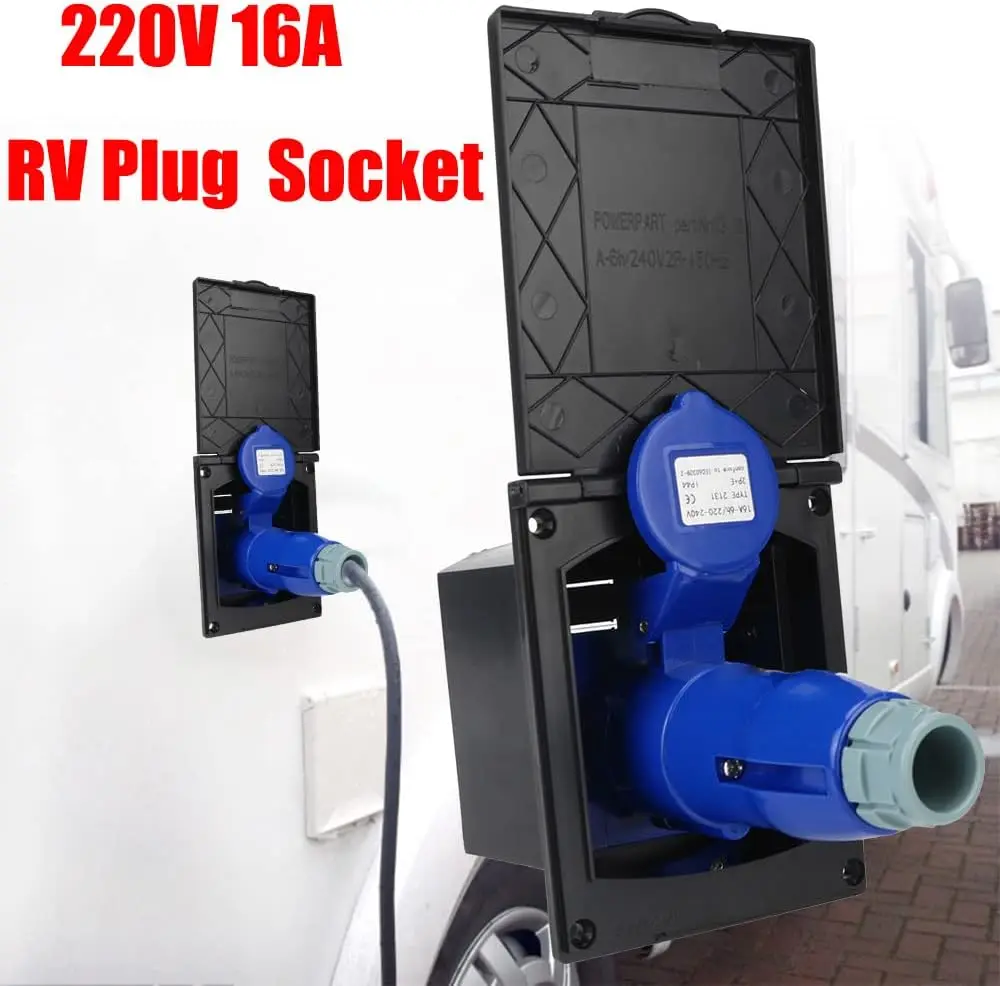 

RV Accessories 220V-250V 16A RV Power Outlet Box Enclosed Lockable Electrical Receptacle Panel Marine Power Inlet Port