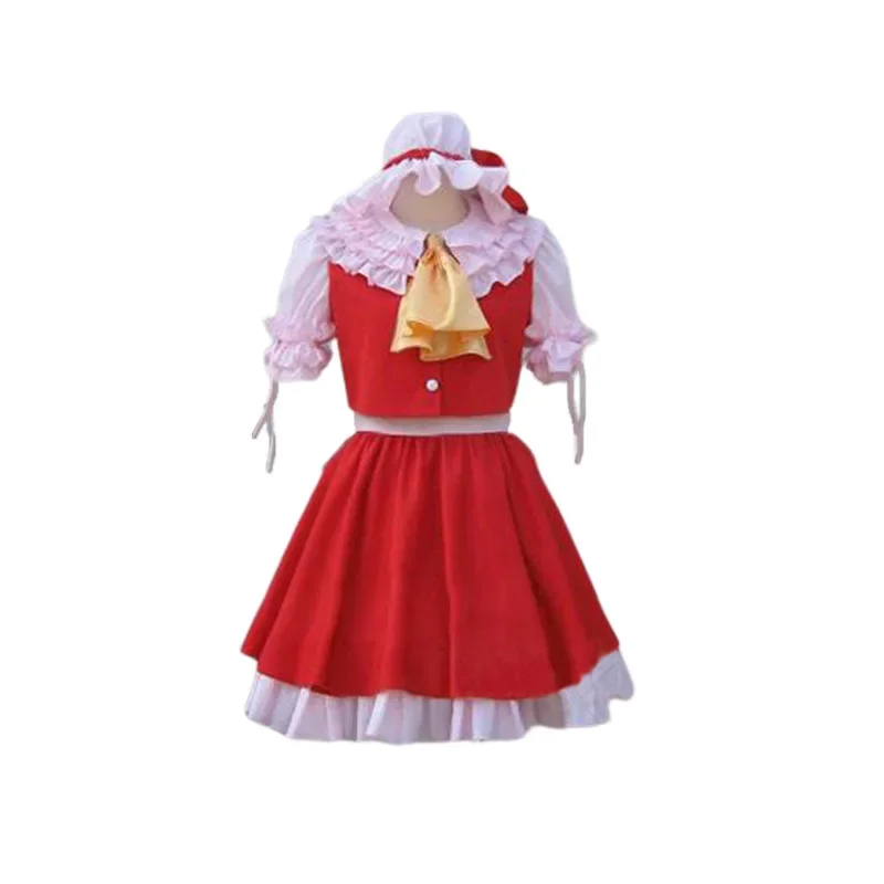 Anime jogo touhou projeto flandre scarlet cosplay traje peruca vermelho princesa saia lolita mulher sexy kawaii festa de aniversário terno xc