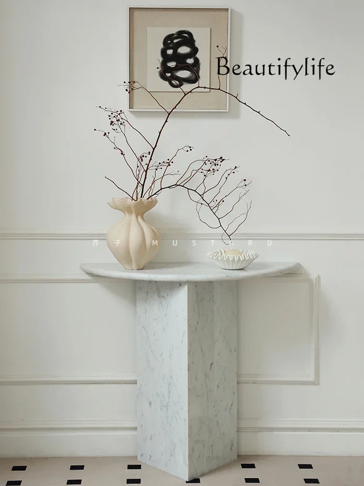 BA French Natural Marble Very Narrow Entrance Table Small Apartment Entrance Corridor Art Medium Antique Travertine Entrance Pla