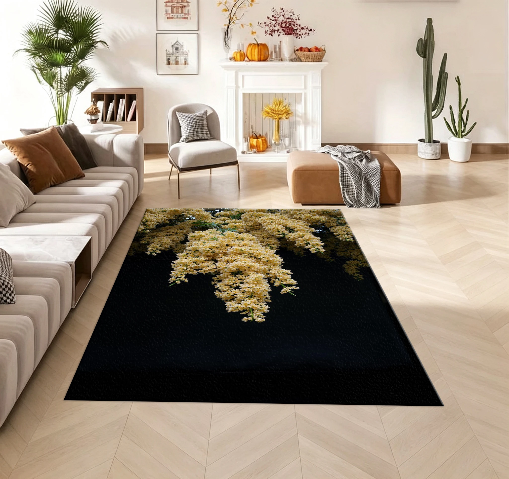 Yellow Acacia Flower Carpet Flooring Floral Photography Print Area Rug Home Floor Mat for Living Room Bedroom