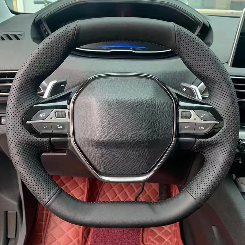 DIY Hand-stitched Car Steering Wheel Cover Microfiber  Perforated Leather For Peugeot 508L 4008 5008 408X 2023 Car Accessories