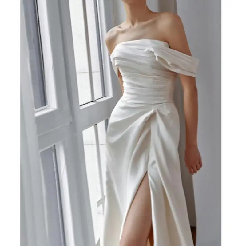 Sexy Split Wedding Dresses For Women 2024 Newest Simple Long Bridal Dress Elegant Long Soft Satin Vestidos De Novia Customized