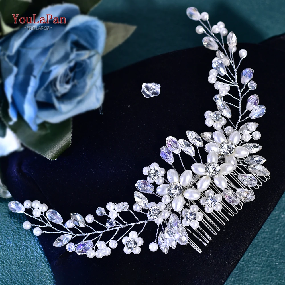 YouLaPan Pearl Crystal Wedding Hair Combs Hair Accessories Bridal Flower Headpiece Women Bride Hair ornaments Jewelry HP811