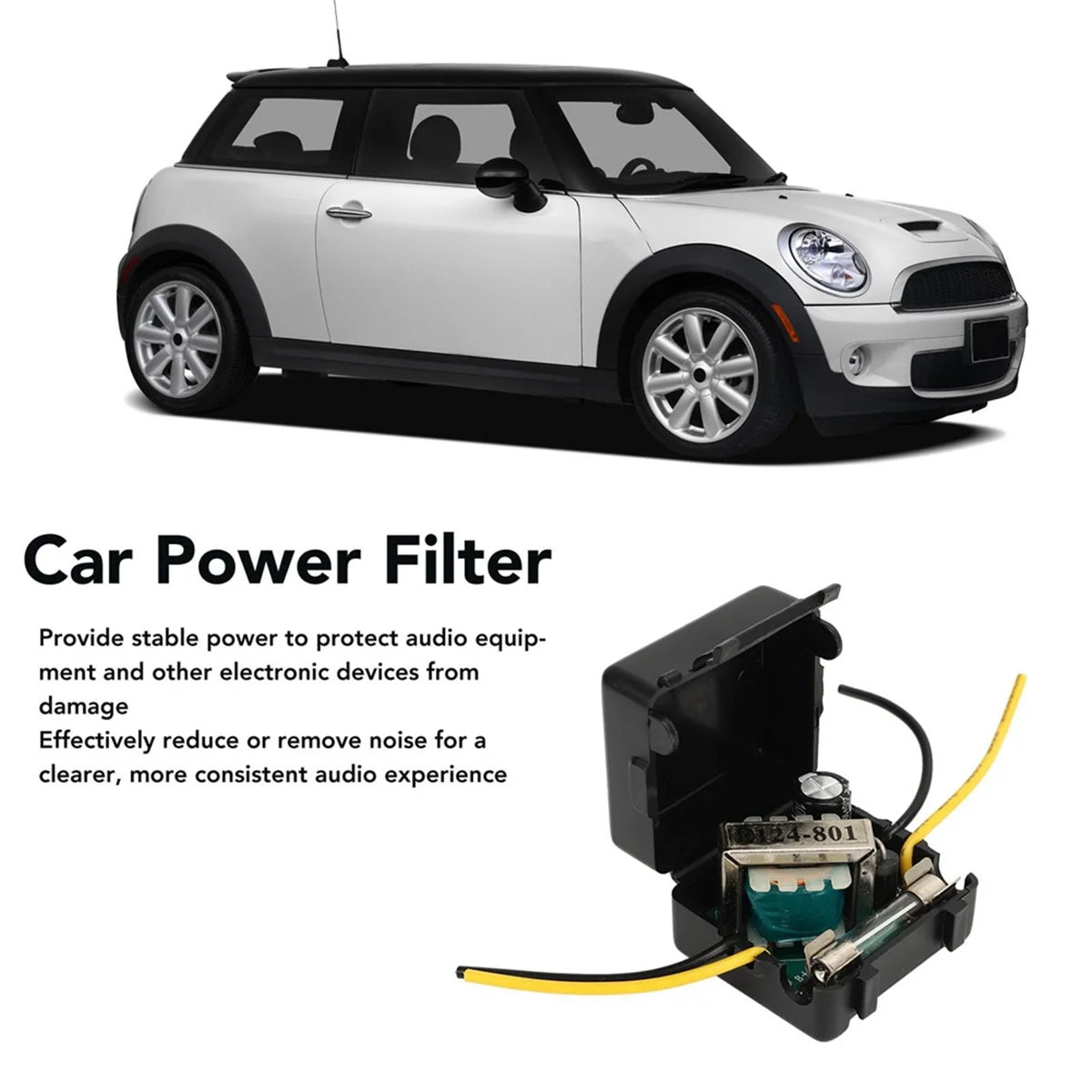 Car Power Filter 12V Stereo Power Supply Filter Audio Noise Reducer, for Equalizers Amplifiers