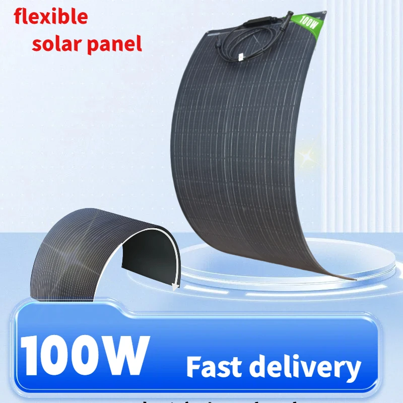 100W Biegbares Flexibles Solarmodul 18V IP67 Wasserdicht für Wohnmobil Boot Wohnwagen Camping Notstromversorgung