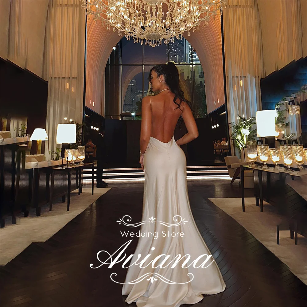 Aviana Customized Sweetheart High Side Split Backless Elegant New Design Wedding Dress Sleeveless 2025 Stain Spaghetti Strap