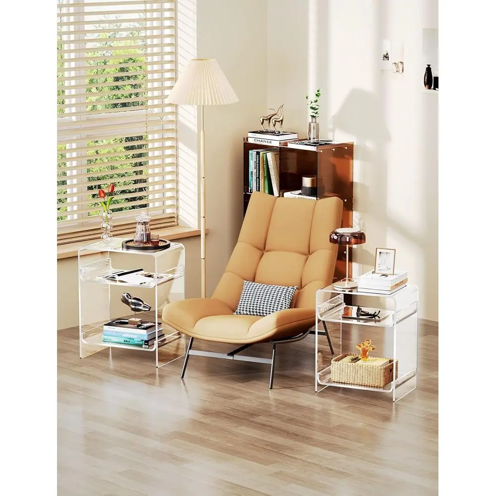 Mesa Lateral de Acrílico Transparente para Toca-discos com Armazenamento, 15,7x19,7x11,8 Polegadas