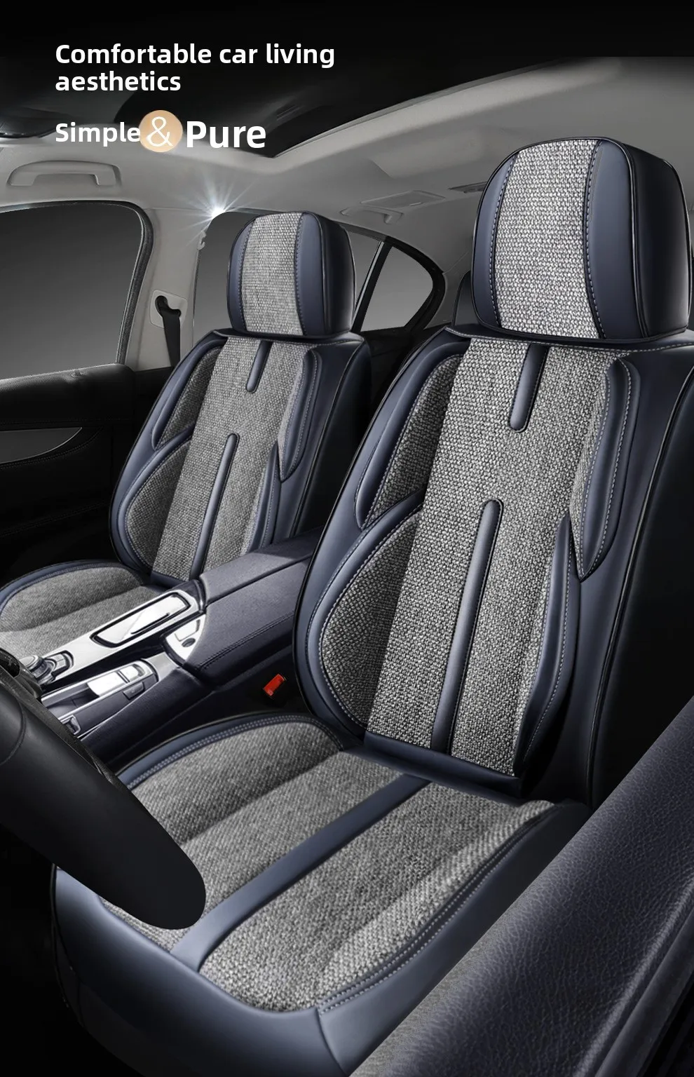2025 Universal Flax Split Seat Car Full Seat Cover Breathable Comfortable Luxury Leather Flax Car Seat Cushion Full Seats Cover