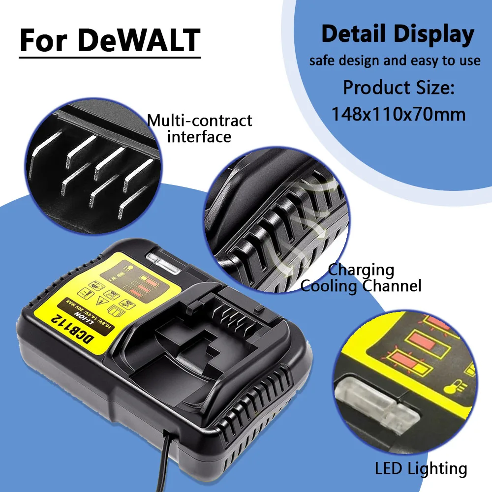 DCB112 Fast Charging Station Battery Charger for Dewalt 10.8V 12V 14.4V 18V 20V DCB101 DCB200 DCB140 DCB105 Battery Charger