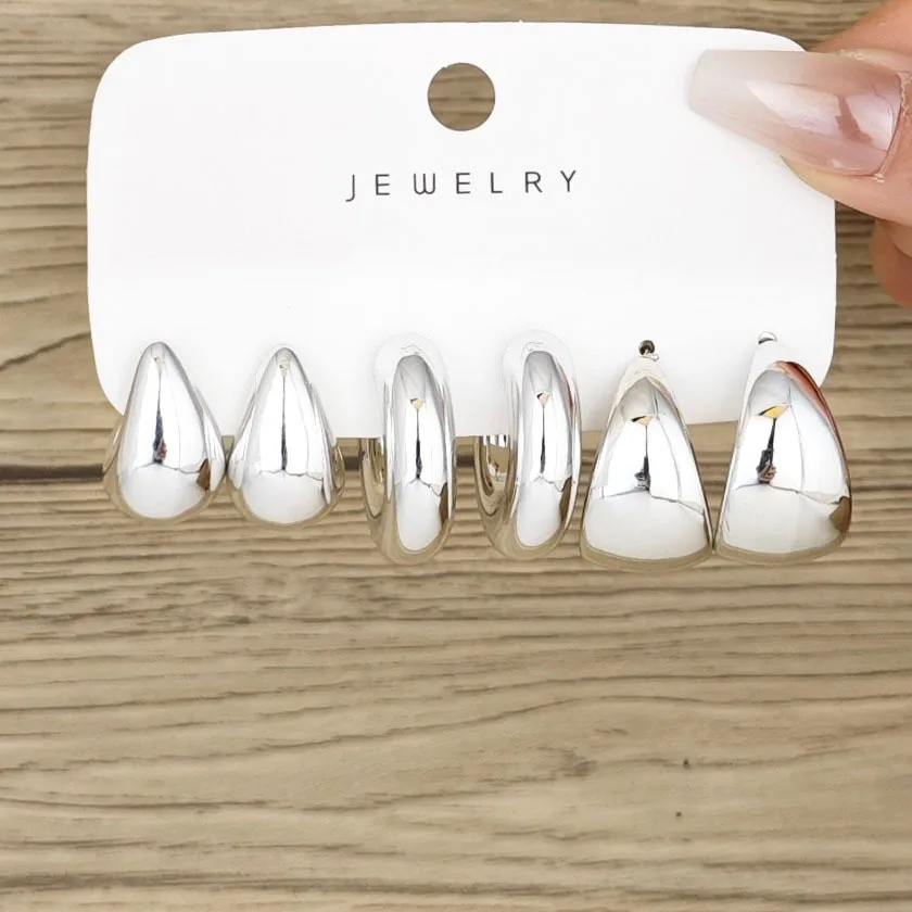 6pcs European and American cross-border new fashionable minimalist creative and personalized C-shaped water droplets C-earrings