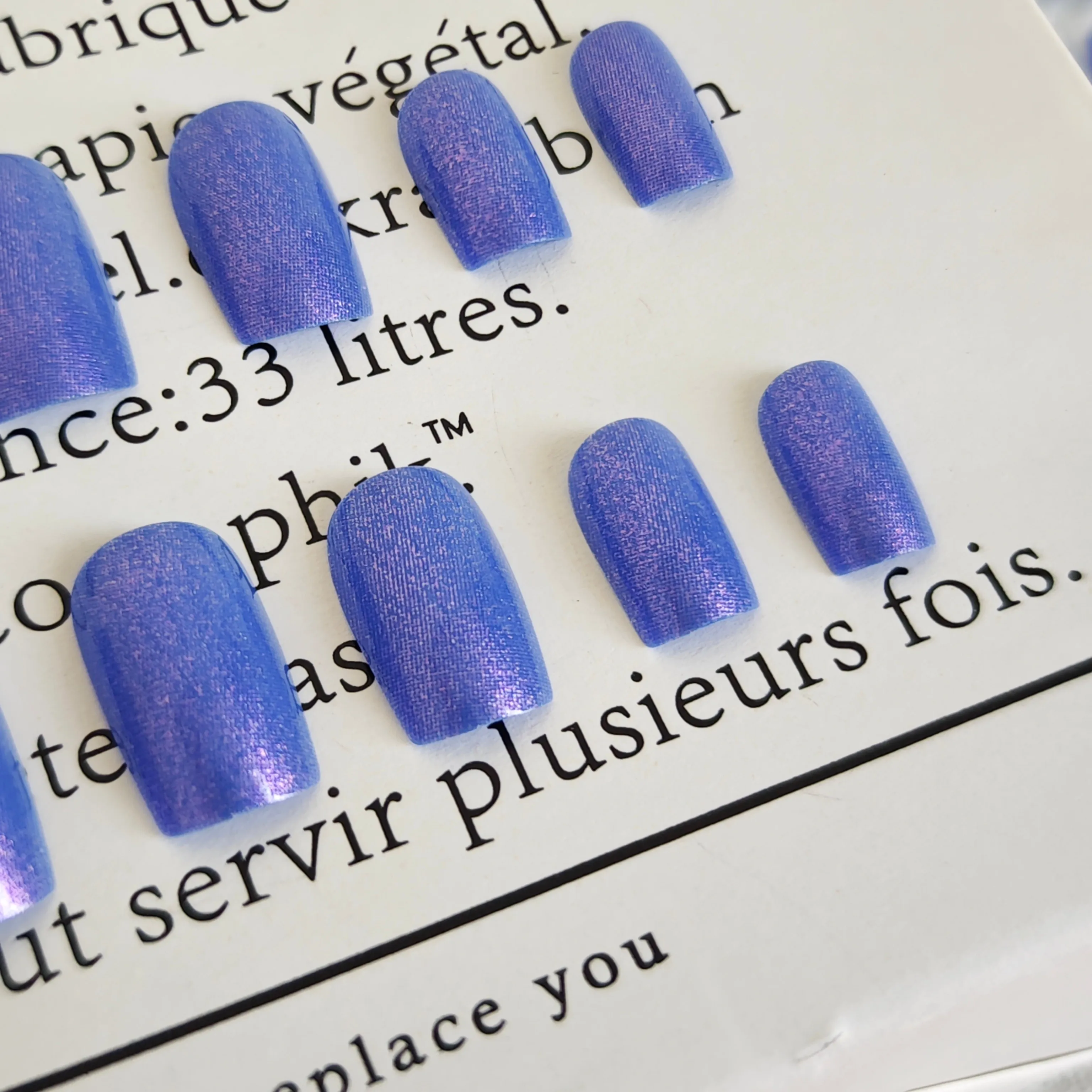 24Pcs Long Press on Nails - Ice Aurora Violet with European Square Embossed Design Cool-Tone Icy Glitter Fake Nail Set for Women