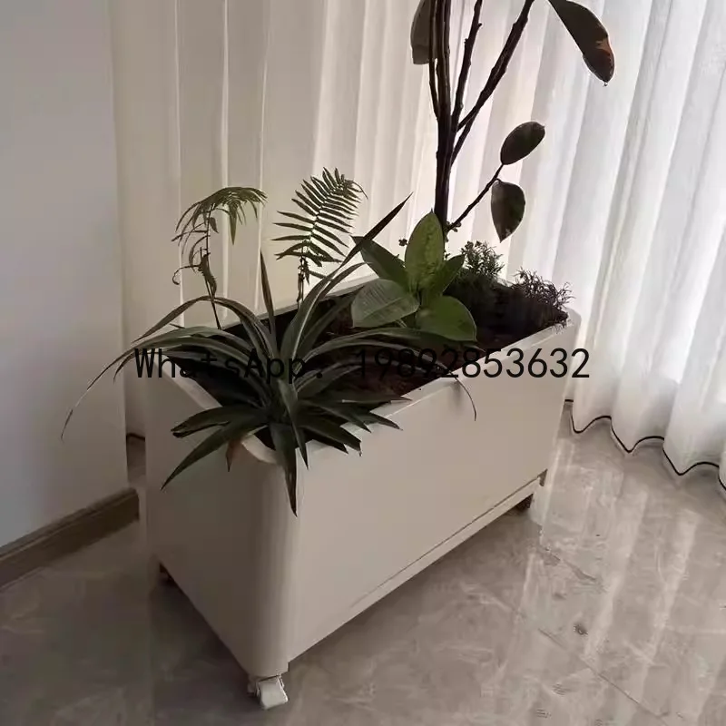 YFY   indoor mobile flower box with water tray living stainless steel pulley outdoor landscaping planting box