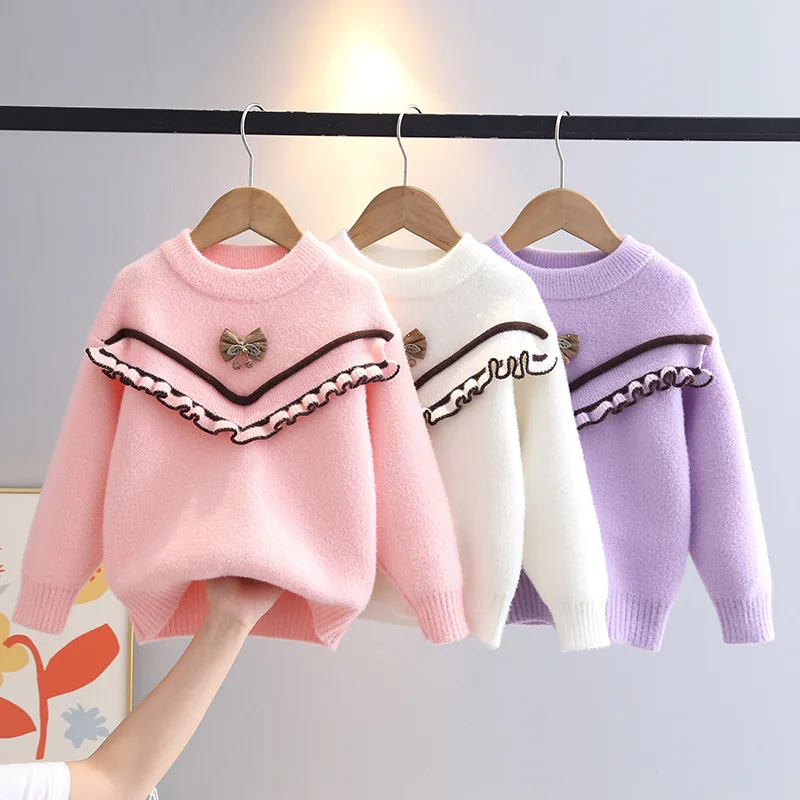 سترات أطفال رائعة بعقدة على شكل فراشة للفتيات بلوفرات حياكة للأميرة مكشكشة تشبه الحلم ملابس مريحة جديدة IY07141 #1