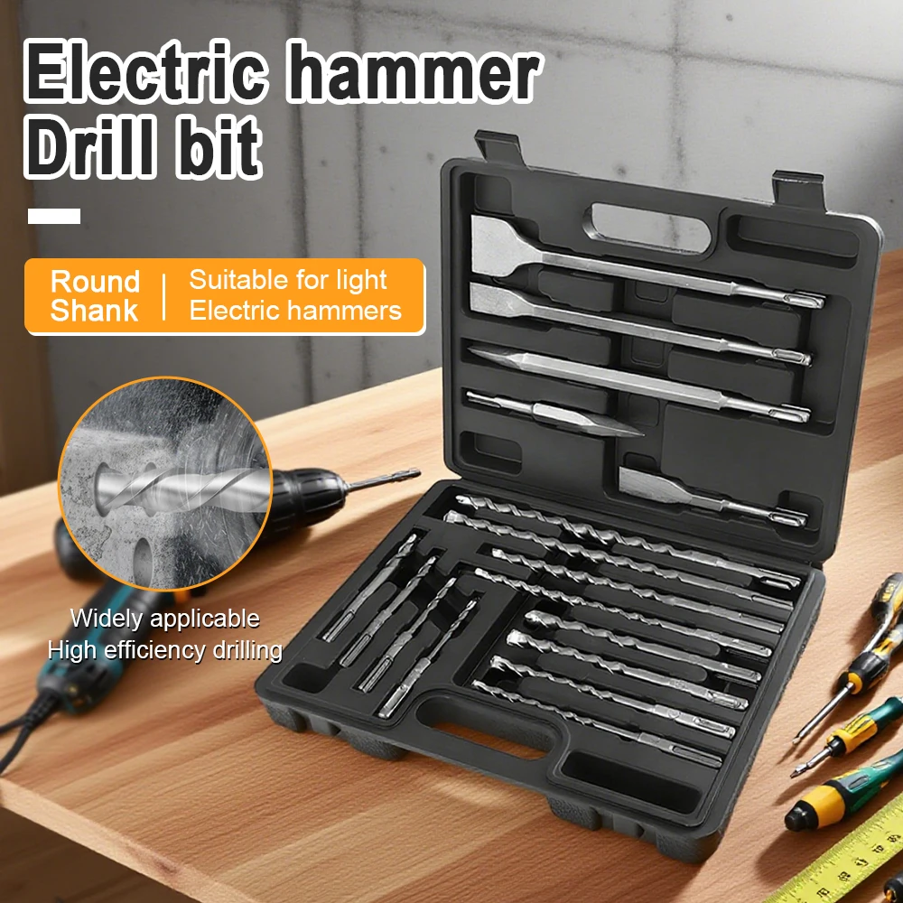 

Multi-function Chisel Drill Bit Tool Set for Electric Hammer Impact Chisel Impact Drill Bit 17-Piece Accessories Pickaxe Chisel