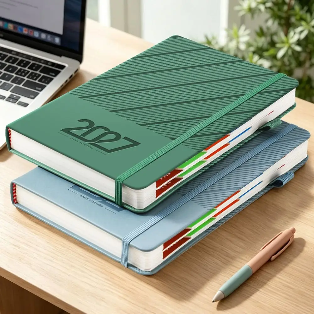 Portable A5 2027 Agenda Book Planner Reminder To Do List Schedule Book Textured PU Planner Notebook Office Supplies