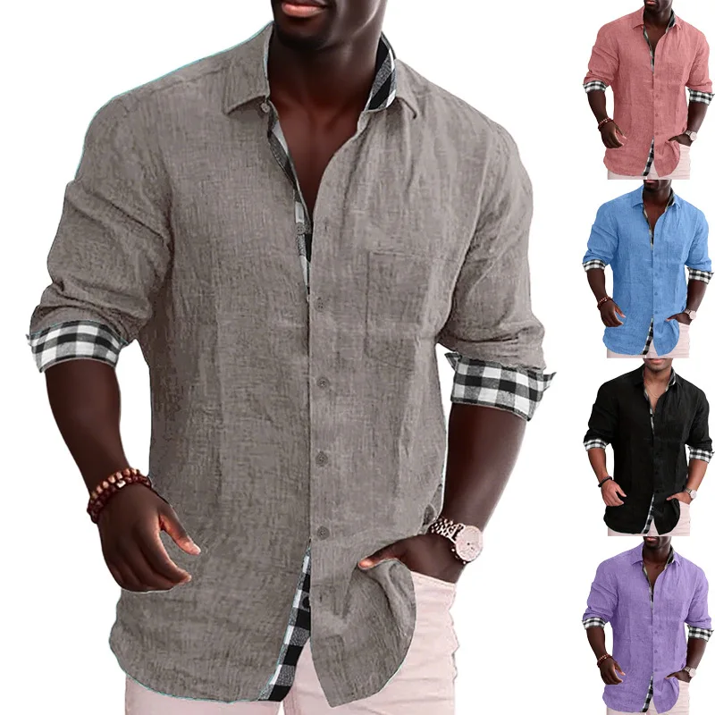 

Autumn Casual Versatile Lapel Plaid Bottom Shirt Shirt Long Sleeve Men's Shirt