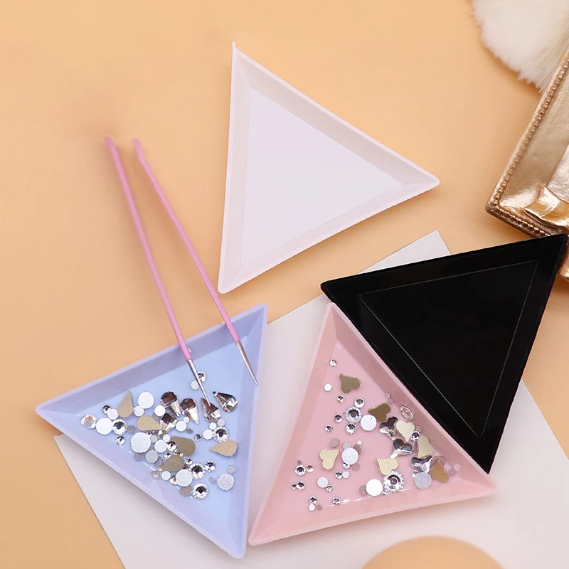 5PCS Manicure Storage Box Plastic Rhinestone Triangle Plate Bead Jewelry Container Nail Beauty Rhinestone Storage Tray