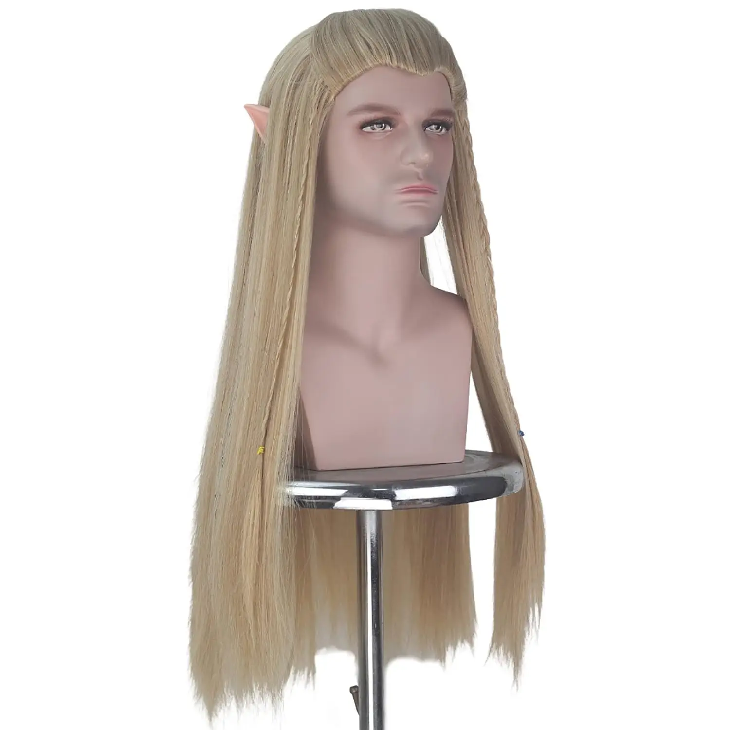 Synthetic Long Straight Wig+Elf Ears for Men Ash Blonde Braids Wig Halloween Party the Hobbit Prince Legolas Cosplay Anime Wig image 4