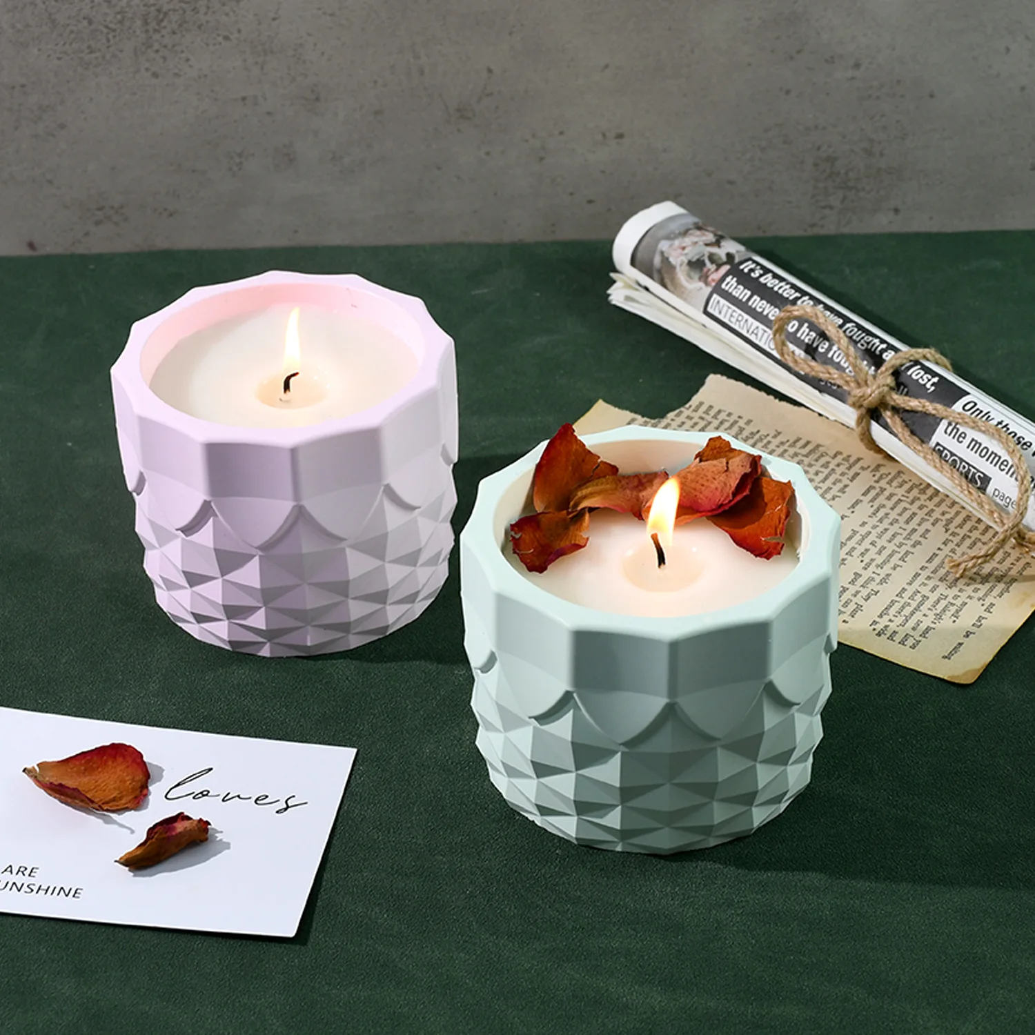 Silicone Candle Molds, Epoxy Resin Molds, Diamond Lace Faceted Cylindrical Pen Holders, Mirror-End Silicone Molds