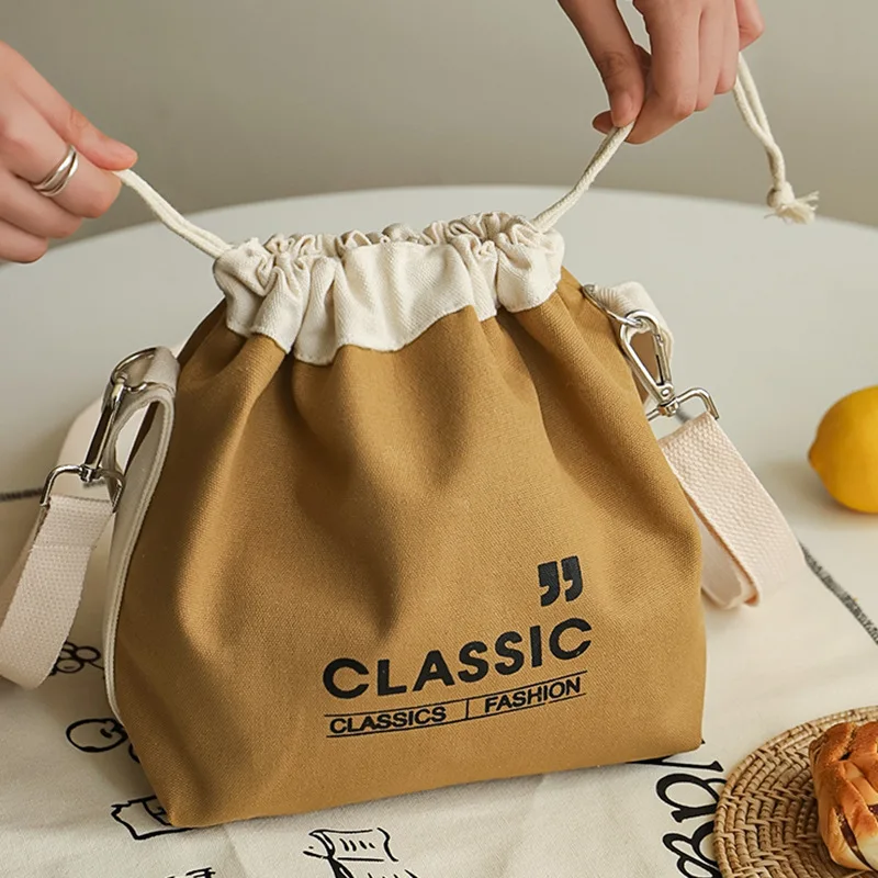 Saco de almoço isolado de lona com cordão japonês engrossar armazenamento de alimentos térmico bento caixa tote refrigerador bolsas para piquenique ao ar livre