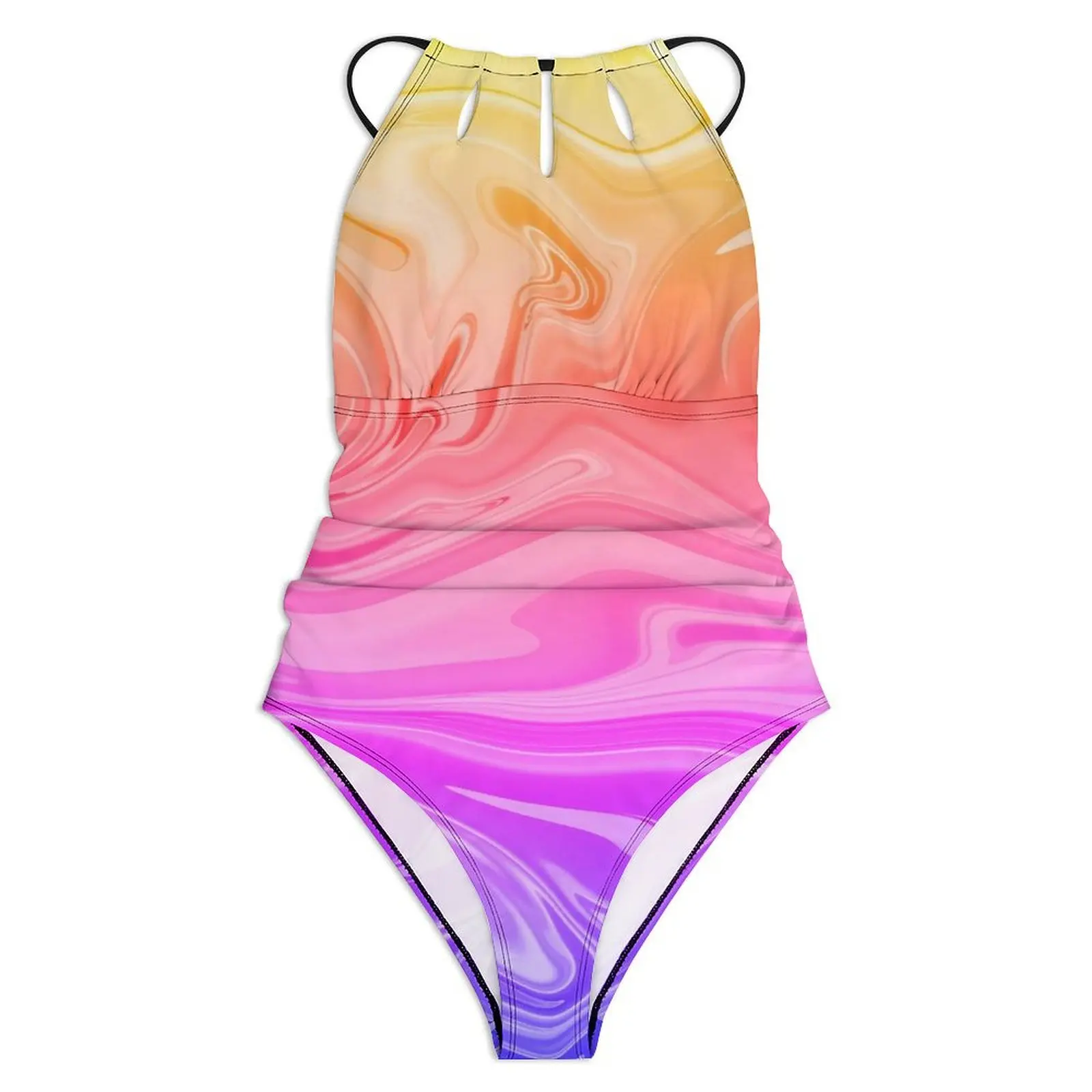 Abstract Rainbow Swimsuit Gradient Print Swimwear One Piece Holiday Swim Swimsuits Halter Bathing Suit Women Push Up Beachwear