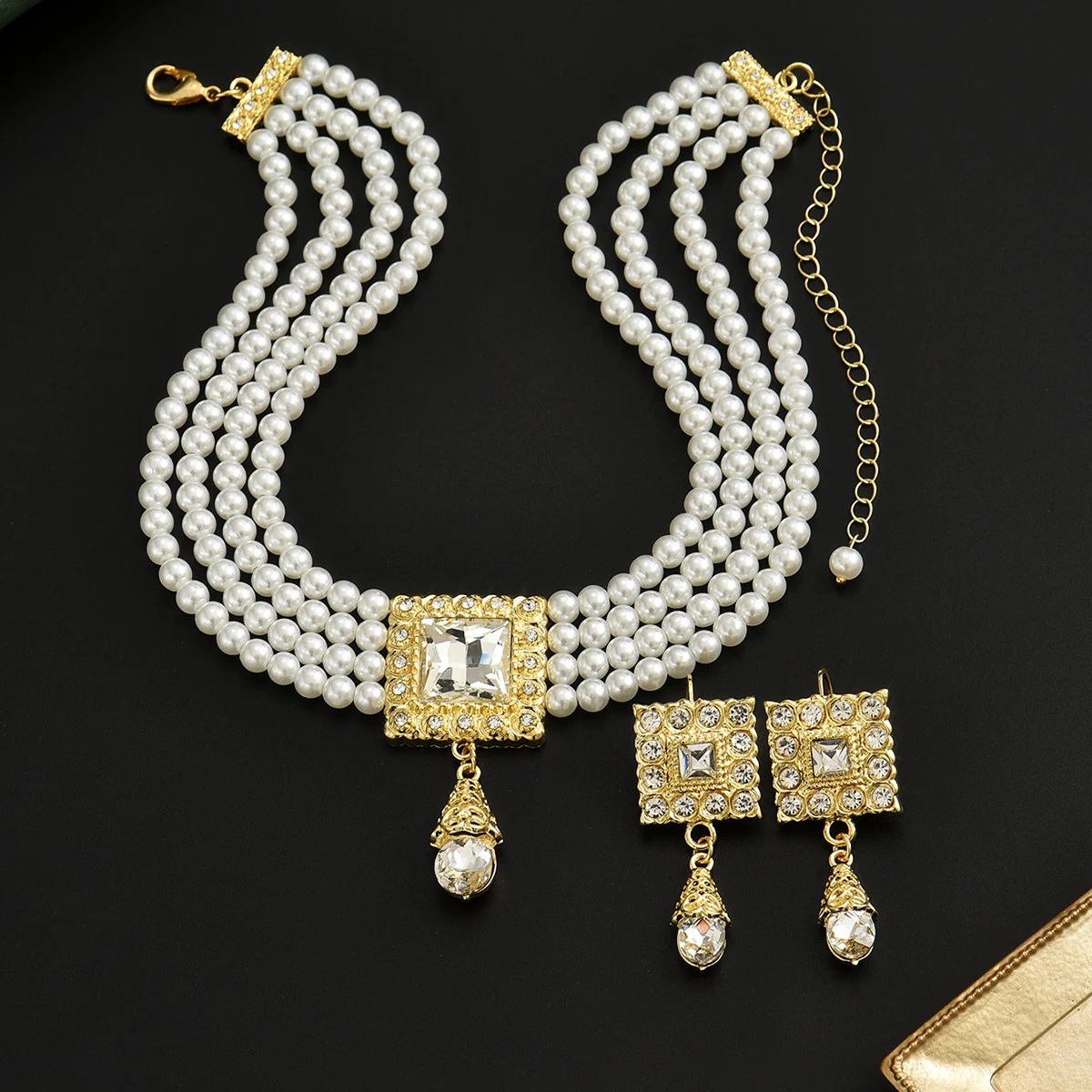

Square-Shaped Multi-Layer Handcrafted Beaded Crystal Glass Jewelry Set In Various Colors - necklace, Earrings, Jewelry Set