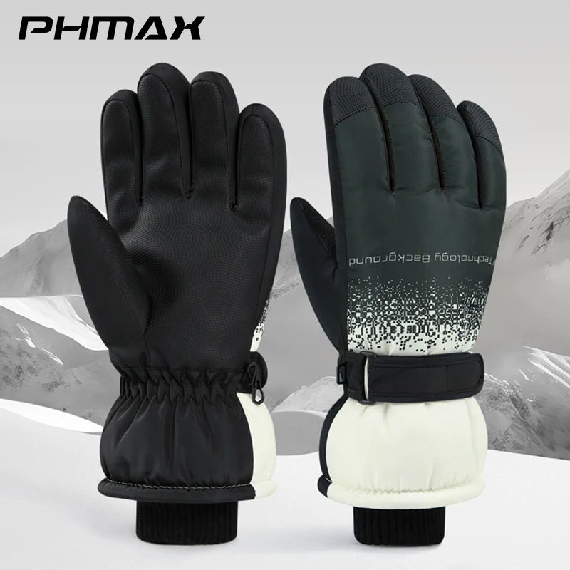 

PHMAX Ski Gloves Plush lining Sport Winter Windproof Waterproof Anti-slip Snowboard Glove Sensitive Touch Screen Skating Gloves