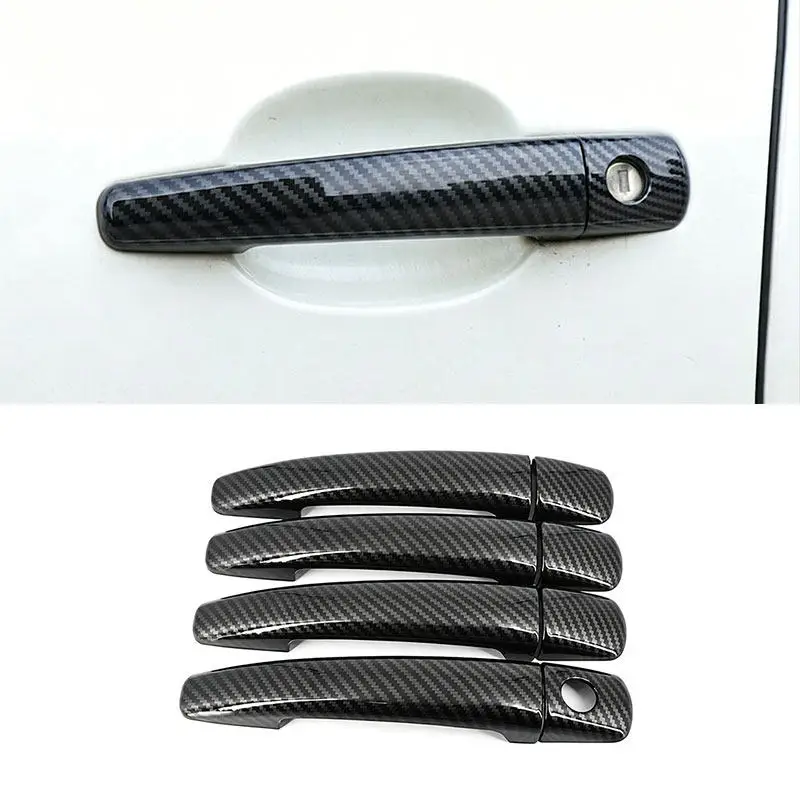 8pcs Car ABS Carbon Fiber Texture/Silver Door Handle Cover Trim Accessories For Peugeot 308 SW CC RCZ 2007 2008 2009 2010-2013