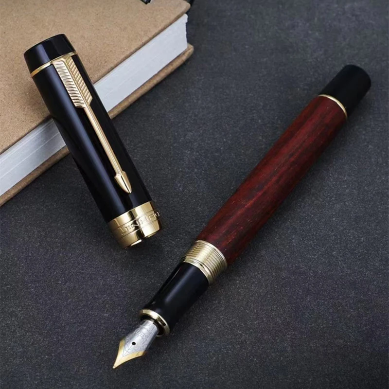 Jinhao 100 Mini Wooden Fountain Pen Centennial Golden Clip Fine Nib With Converter Writing Gift Ink Pen Upgraded Version