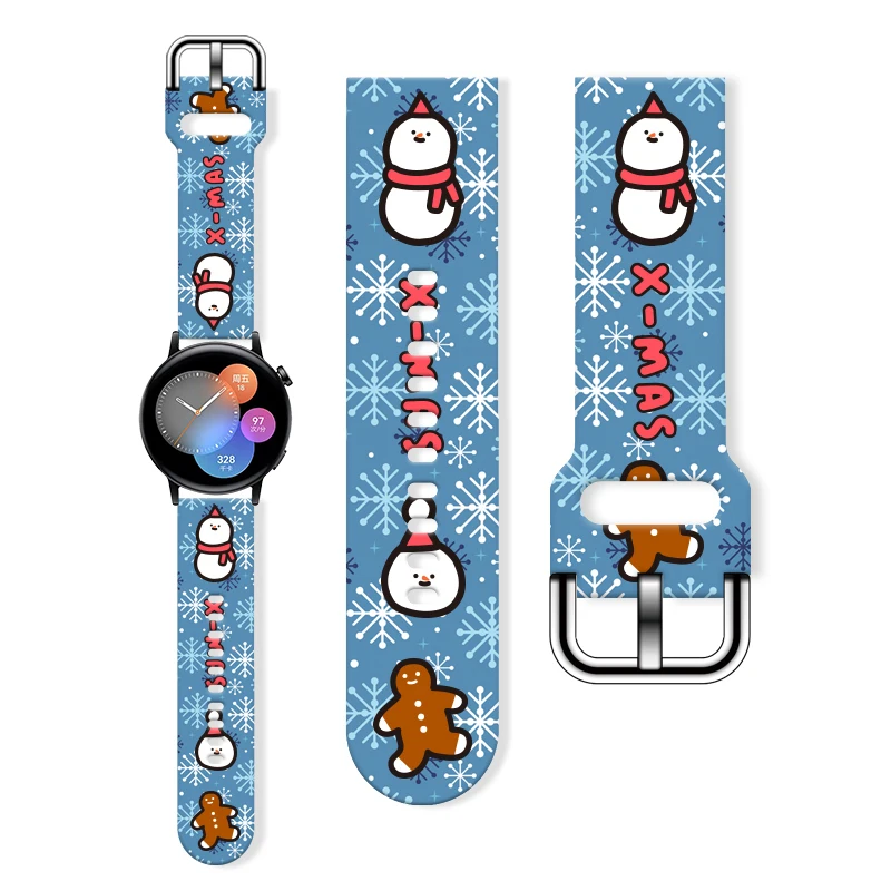 

20mm Christmas Series 7 Printed Strap for Samsung Galaxy 7/6/5 40mm 44mm Band Replaceable Bracelet for Xiaomi Amazfit Watchband