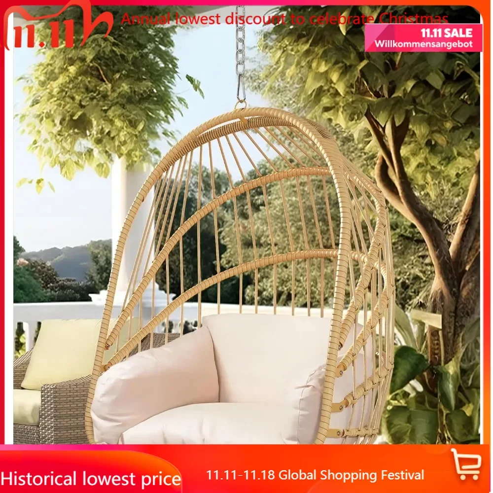 

Swing Egg Chair with Cushions 350lbs, Wicker Hammock Chair Foldable Hanging Basket Chair W/O Stand for Outdoor, Indoor,Patio