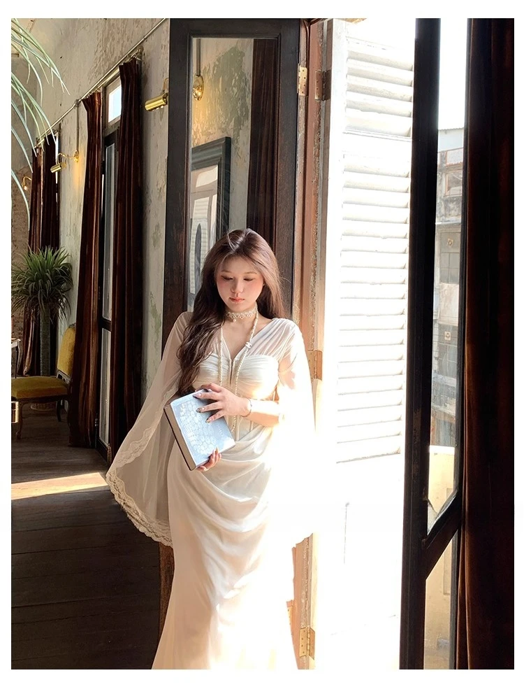 Hot-Selling Birthday Coming-of-Age Ceremony Banquet Plus Size Fishbone Chiffon Slim Fit Draped Sheer Apricot Long Dress