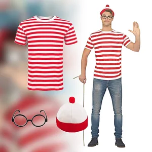 Wo Waldo Cosplay für Erwachsene und Kinder, Familie Wally, kurze Ärmel, Brille und Hut, Halloween, Karneval 6 Hauptverkäufe, wo dieser Wally - №4