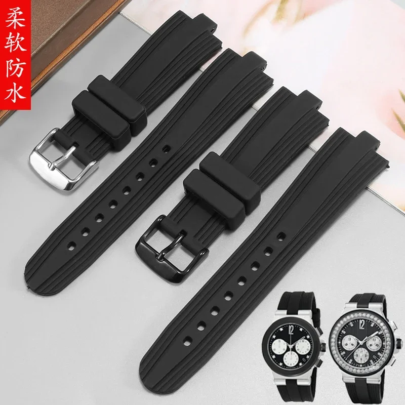 Silicone Watch Strap Fit Bvlgari Diagono Raised Mouth Waterproof Sweat-Proof Soft Comfortable Men Women Black Rubber Watchband