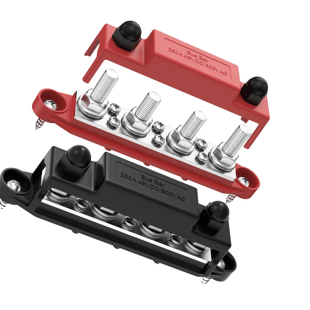 Busbar BB250-T4M10 250A Distribution Block High Current Bus Terminal Block BUSBAR RV Boat Busbar Car Battery Busbar