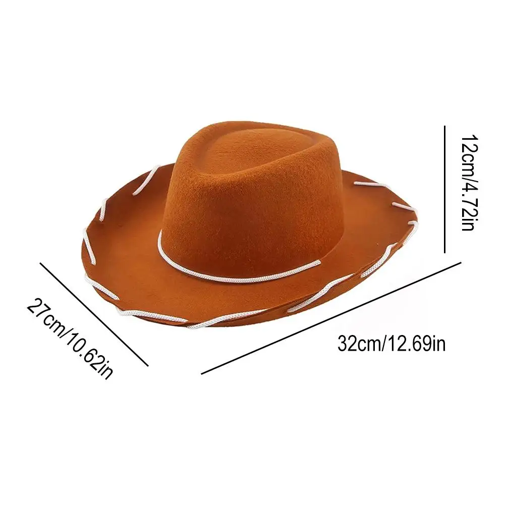 Children Brown Red Felt Woody Cowboy Hat Adjustable Western Big Brimmed Cowboy