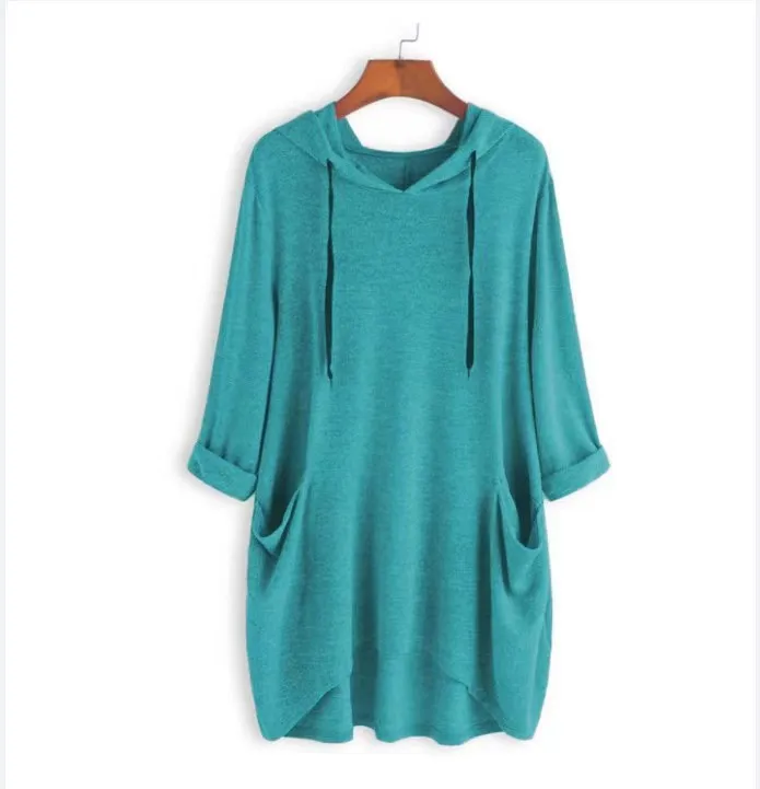 

Casual Loose Workout Hoodies Long Hooded Top Women Fashion Solid Color Long Sleeve Sweatshirts Autumn Winter Female Pullover