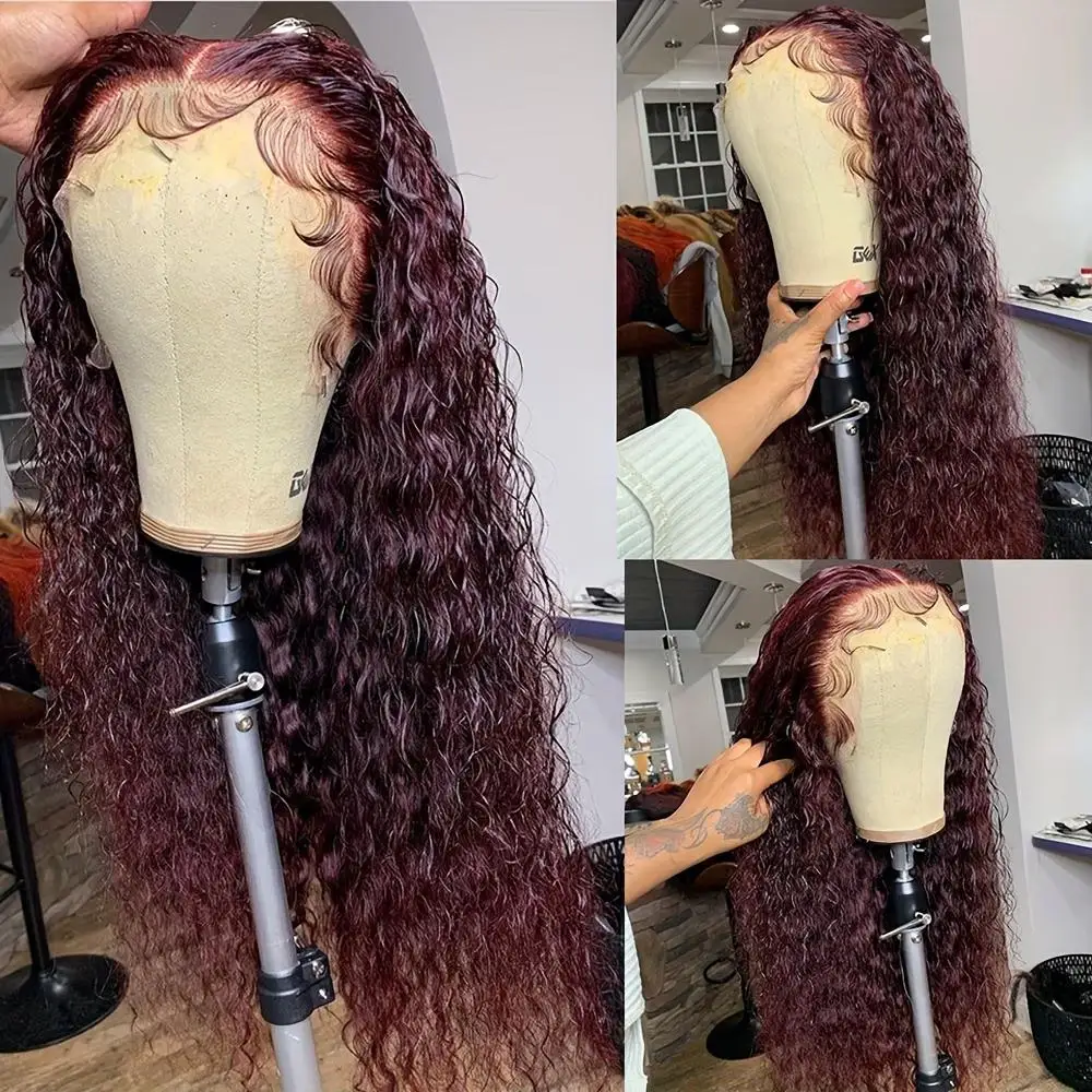 TIMOPOL 13×4 Lace Front Wigs 99J Jerry Curl Wigs For Women High Density Pre-Plucked Hairline Red Curly Human Hair Wigs view 3