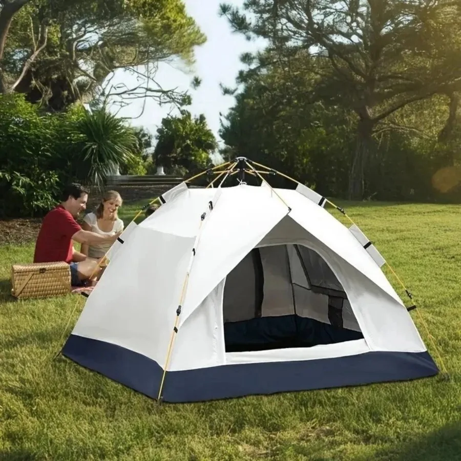 

Camping Tent 3-4 Person Instant Pop Up Automatic Quick Setup Windproof Waterproof Dome Tent with Two-Way Zipper and Ground Nail