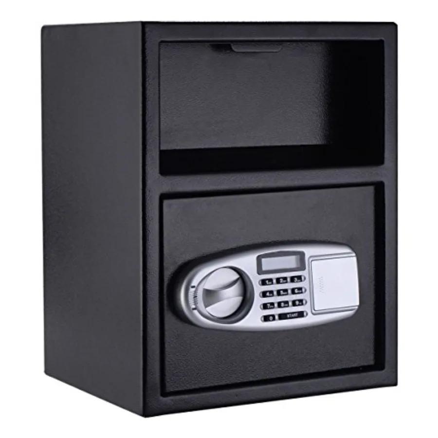 

Digital Safe Box Depository for Home Use, Front-Load Cash Vault with Drop Deposit, Black Steel Construction, Tamper-Resistant L