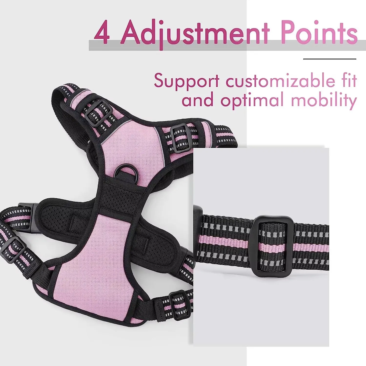 New Sport Fashion Breathable Mesh Padded Soft Adjustable 3M Reflective Nylon Alloy Fur Trimmed Harness Small Dog No Pull Outdoor