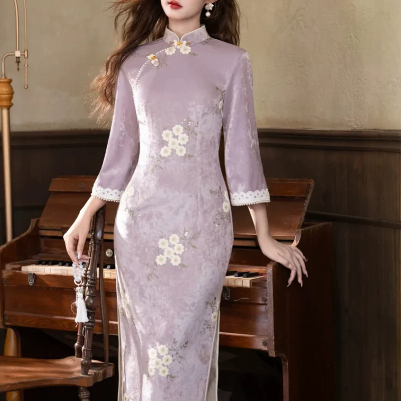 abito-qipao-da-donna-con-maniche-a-tre-quarti-ricamo-colletto-alla-coreana-cheongsam-in-pizzo-vestito-da-indossare-quotidianamente