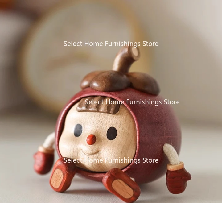 Suitable for Bamboo Cartoon Carving Fruit Accessories, Cute Solid Wood Creative Desktop Study Decoration and Gifts